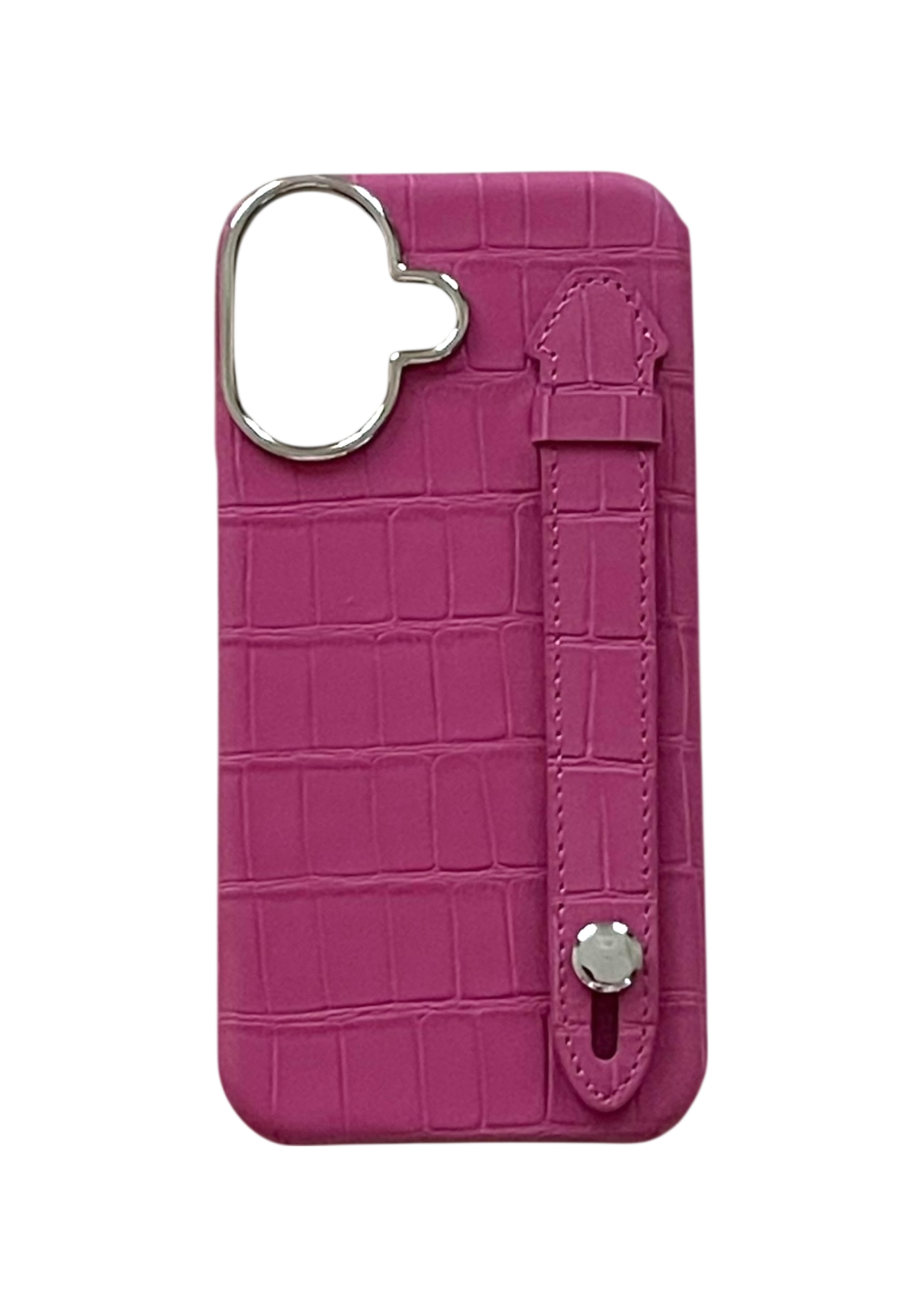 Fuchsia Embossed Crocodile Leather Strap Case