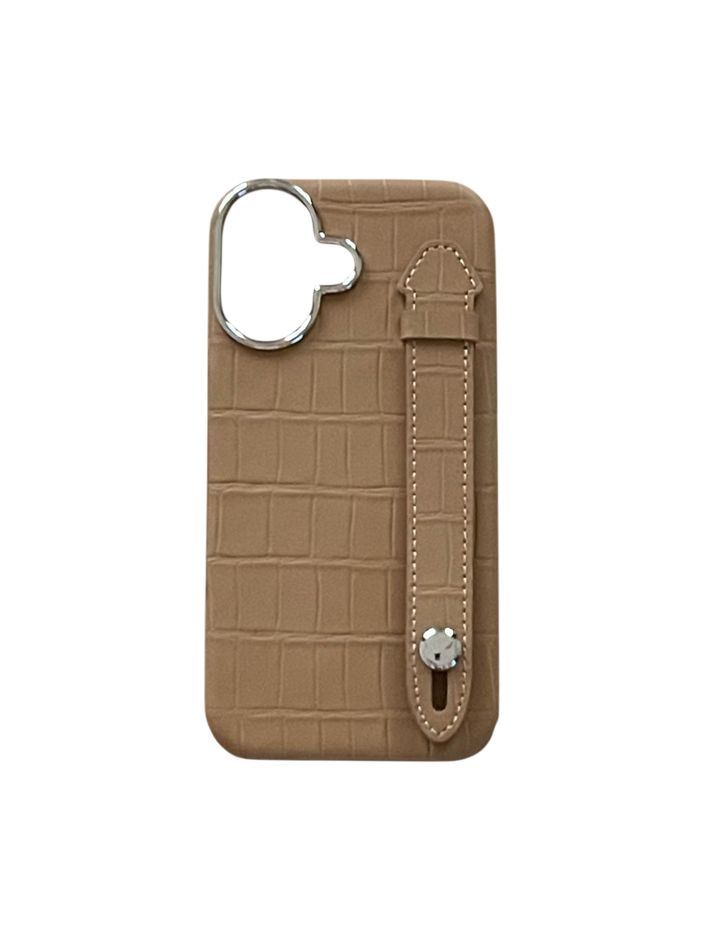 Beige Embossed Crocodile Leather Strap Case