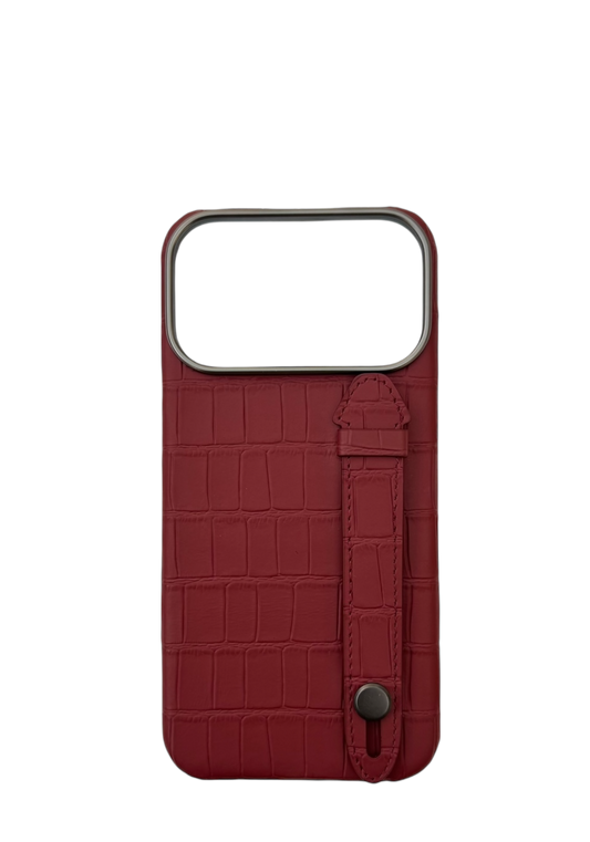 Maroon Embossed Crocodile Leather Strap Case