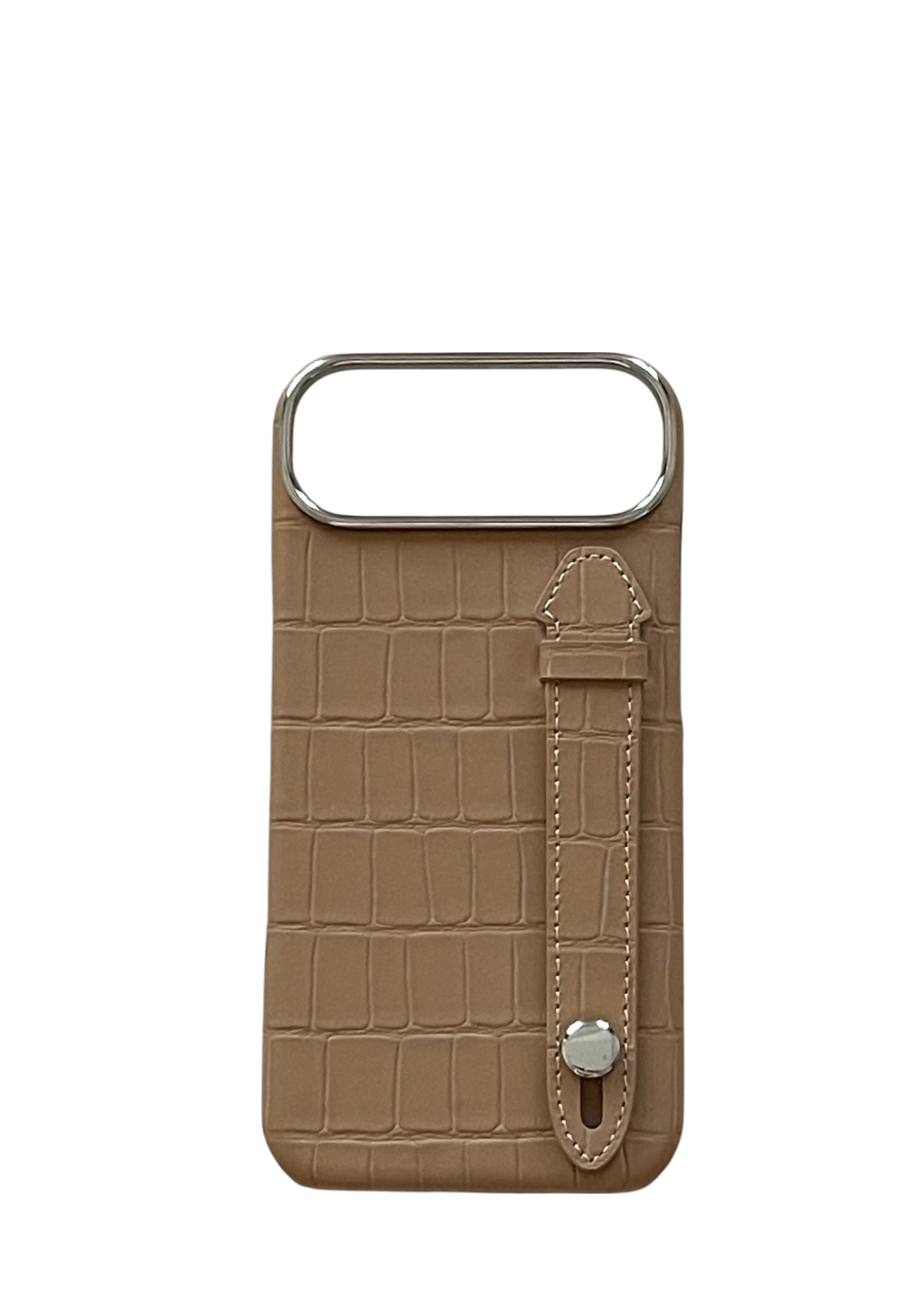 Beige Embossed Crocodile Leather Strap Case
