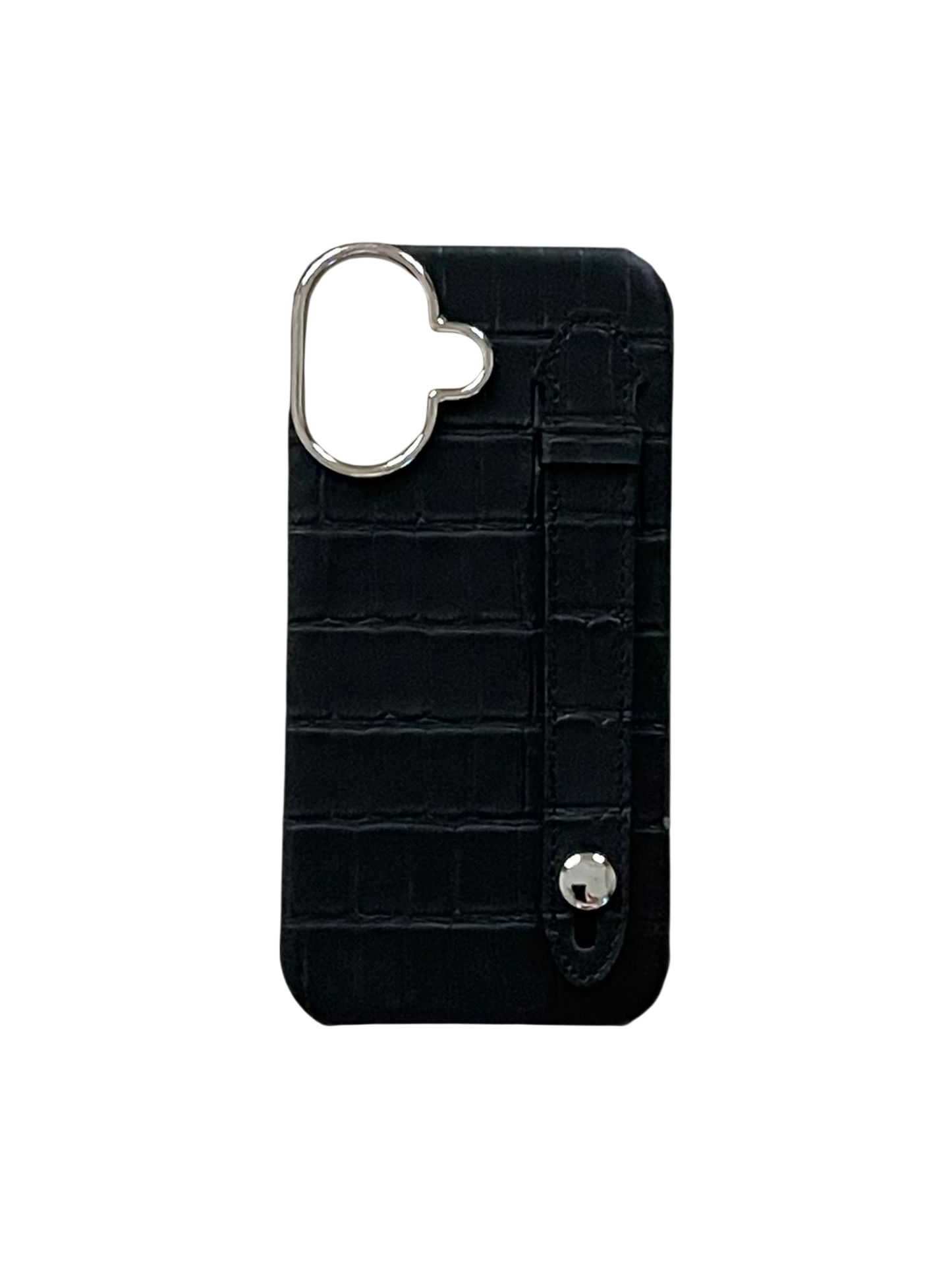 Black Embossed Crocodile Leather Strap Case