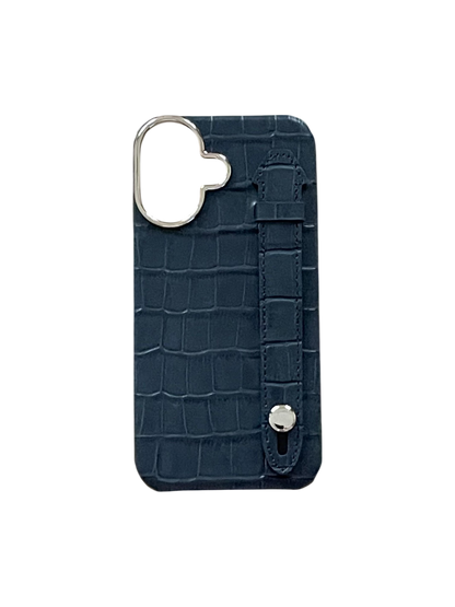 Dark Navy Embossed Crocodile Leather Strap Case