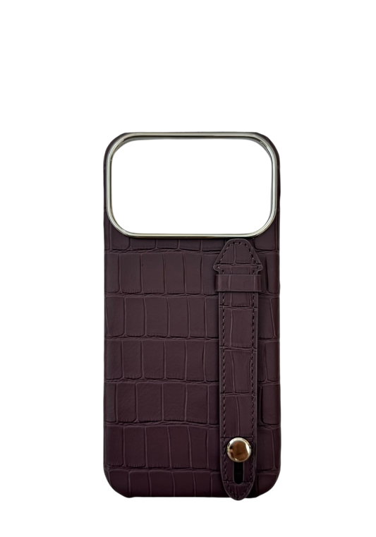 Dark Purple Embossed Crocodile Leather Strap Case