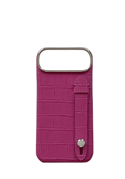 Fuchsia Embossed Crocodile Leather Strap Case