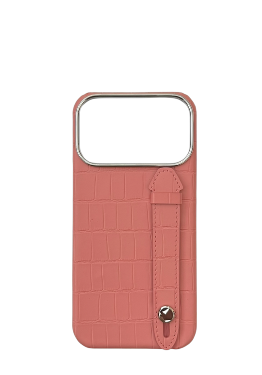 Pink Embossed Crocodile Leather Strap Case