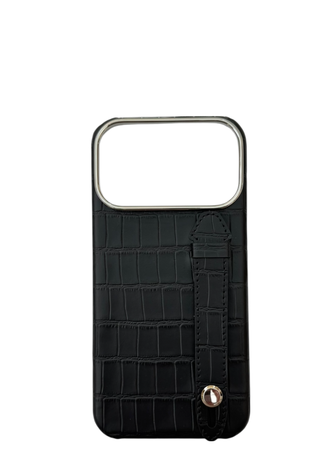 Black Embossed Crocodile Leather Strap Case