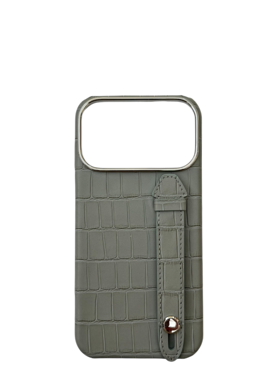 Gray Embossed Crocodile Leather Strap Case