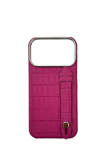 Fuchsia Embossed Crocodile Leather Strap Case