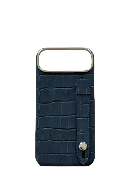 Dark Navy Embossed Crocodile Leather Strap Case