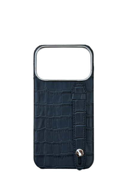 Dark Navy Embossed Crocodile Leather Strap Case