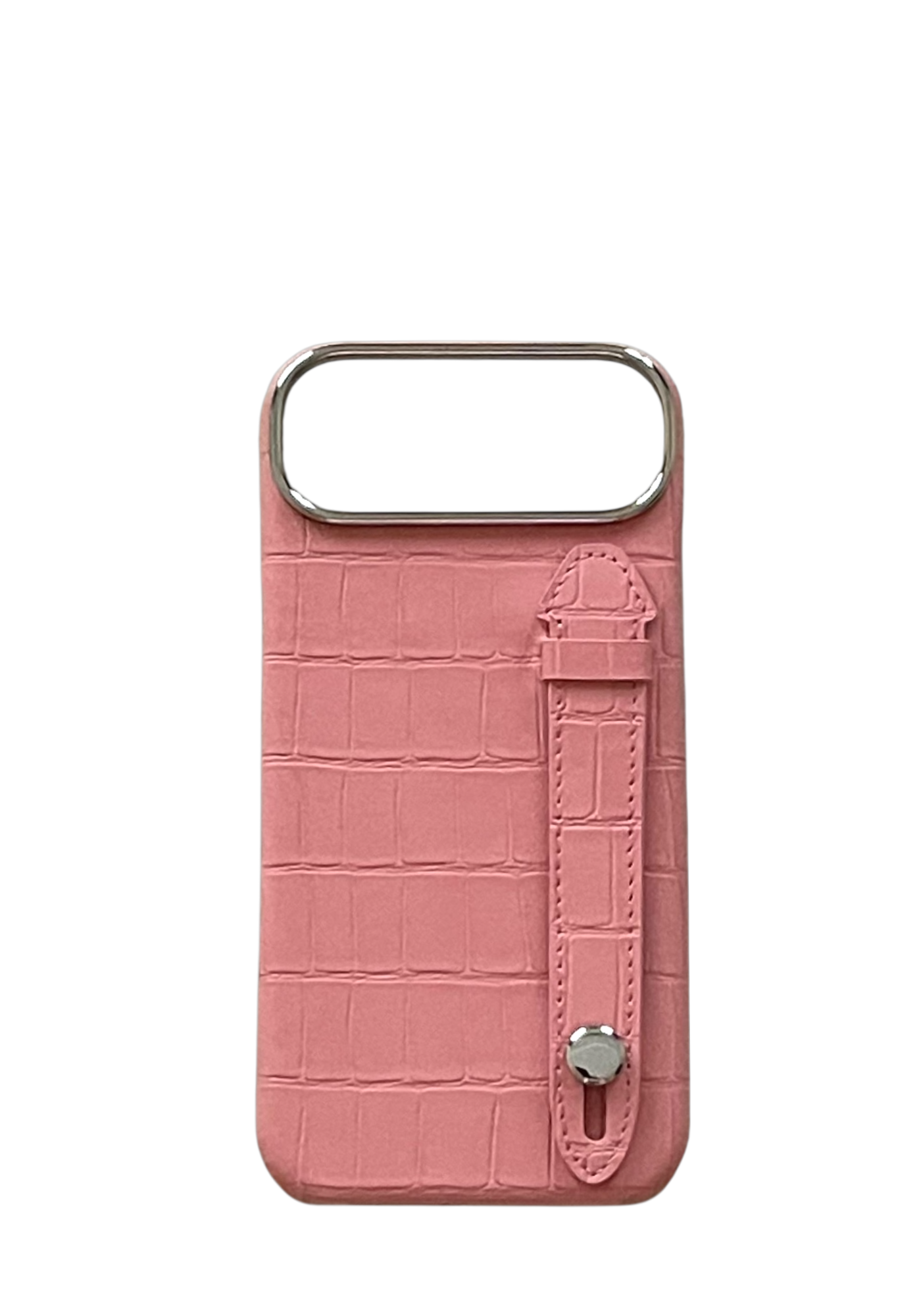 Pink Embossed Crocodile Leather Strap Case