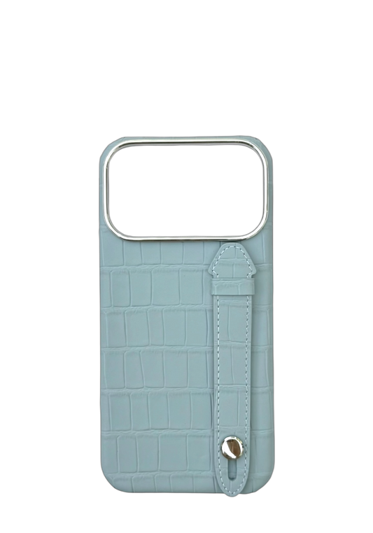 Sky Blue Embossed Crocodile Leather Strap Case