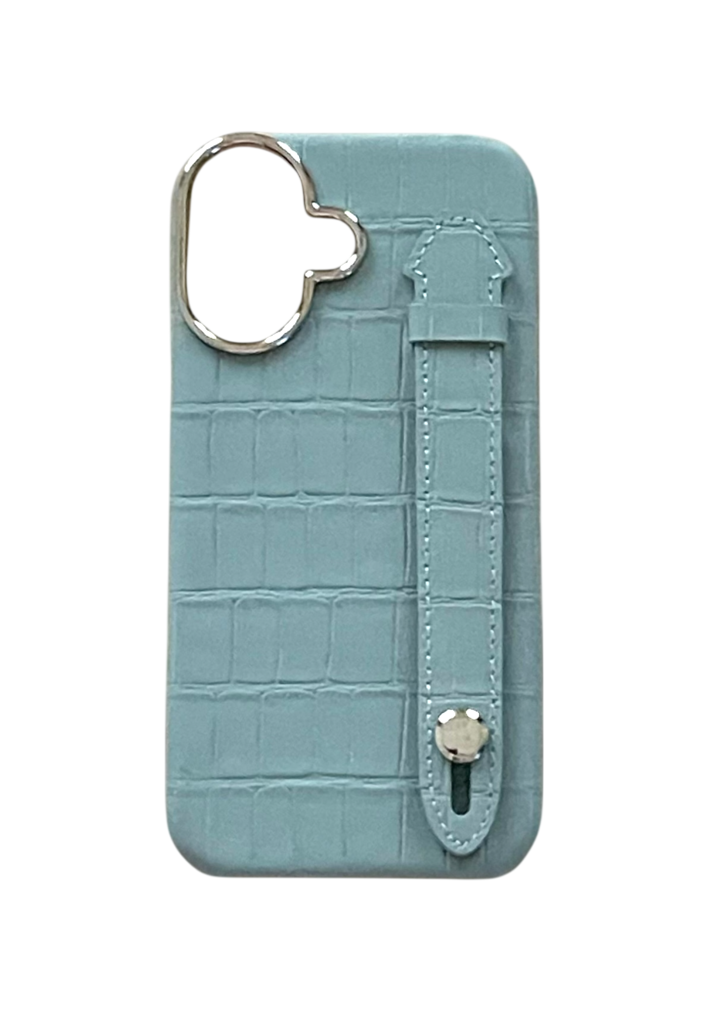 Sky Blue Embossed Crocodile Leather Strap Case