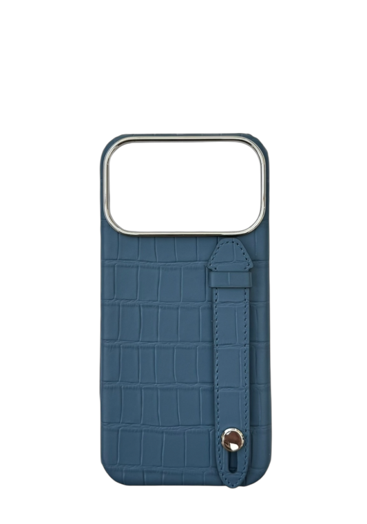 Navy Embossed Crocodile Leather Strap Case