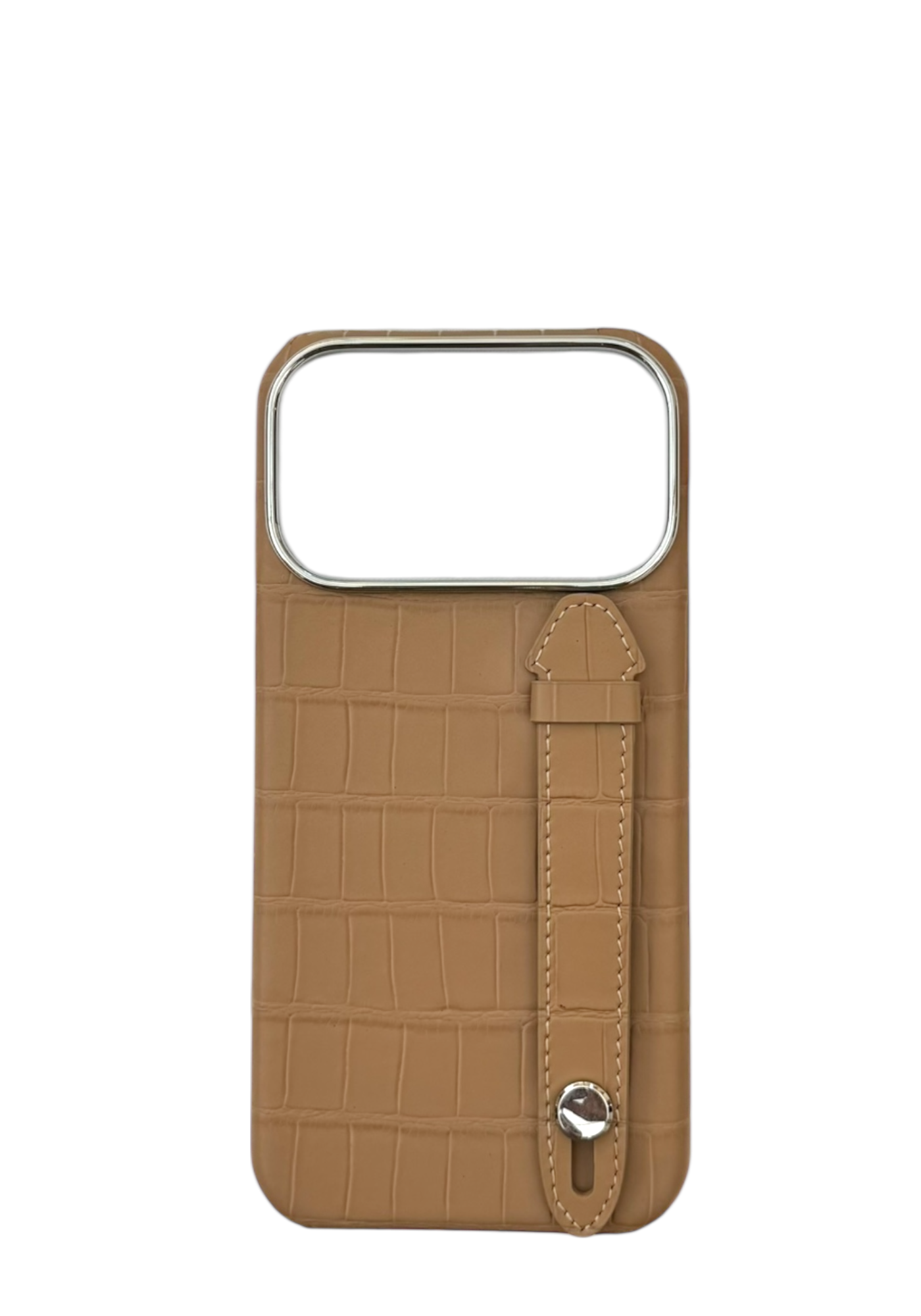 Beige Embossed Crocodile Leather Strap Case
