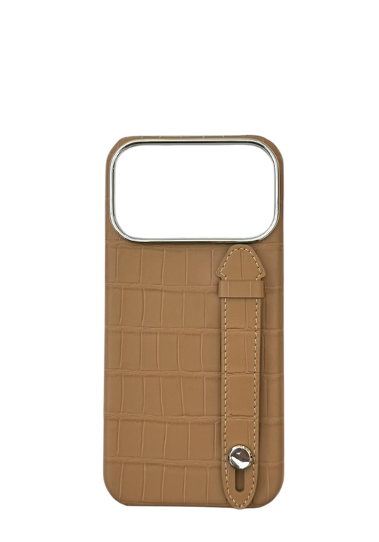 Beige Embossed Crocodile Leather Strap Case