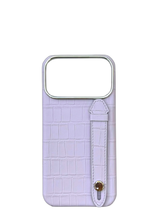 Lilac Embossed Crocodile Leather Strap Case