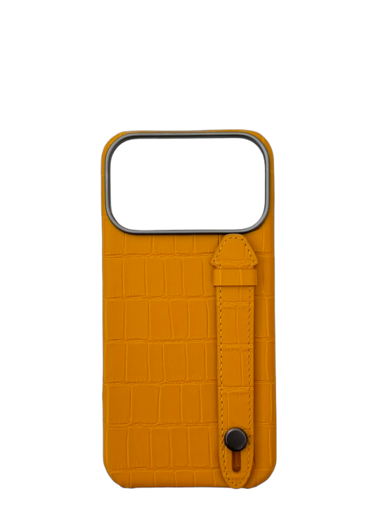 Mustard Embossed Crocodile Leather Strap Case