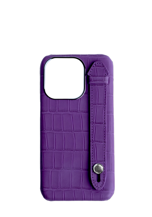 Purple Embossed Crocodile Leather Strap Case