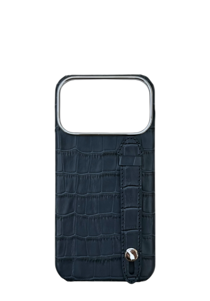 Dark Navy Embossed Crocodile Leather Strap Case