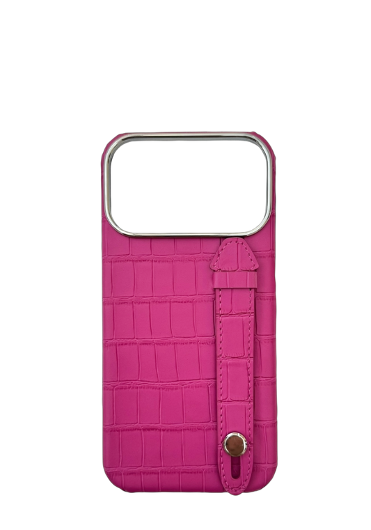Fuchsia Embossed Crocodile Leather Strap Case