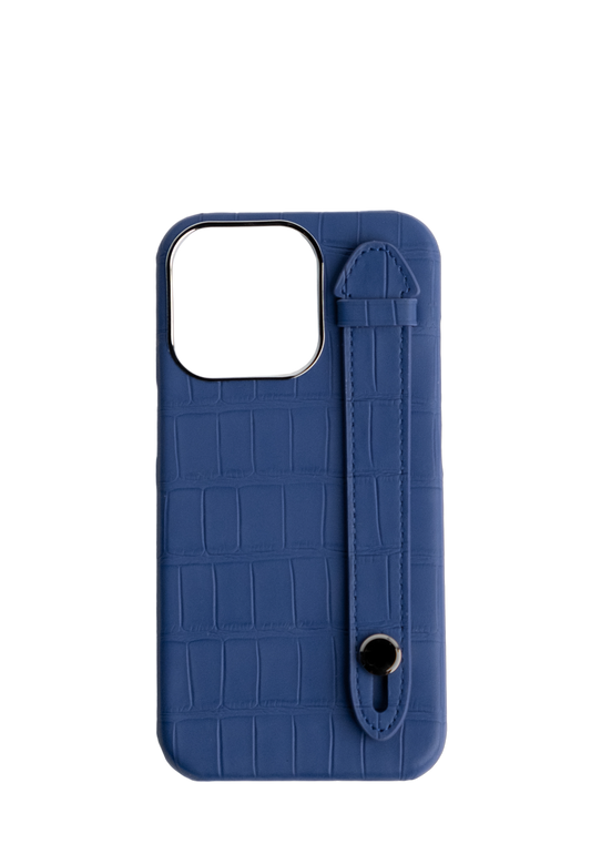 Royal Blue Embossed Crocodile Leather Strap Case