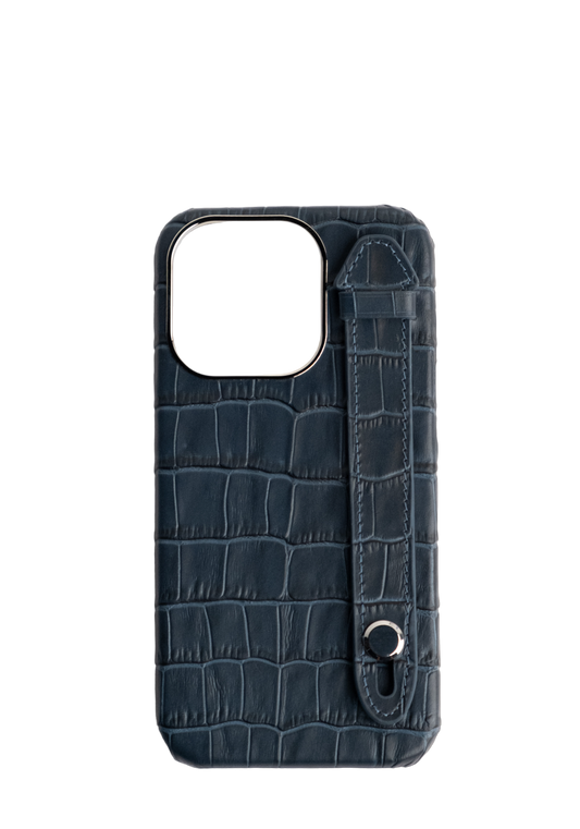 Dark Navy Embossed Crocodile Leather Strap Case