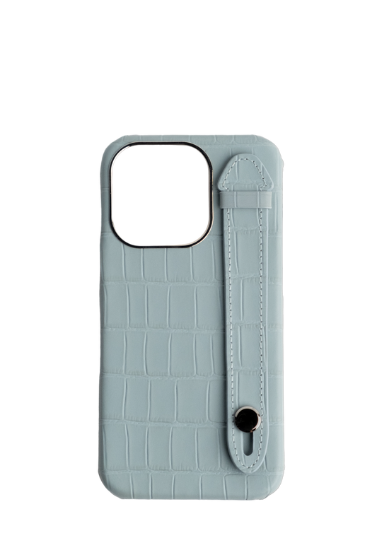 Sky Blue Embossed Crocodile Leather Strap Case