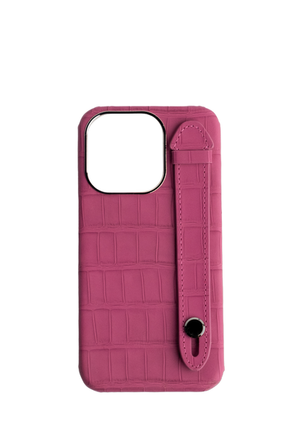 Fuchsia Embossed Crocodile Leather Strap Case